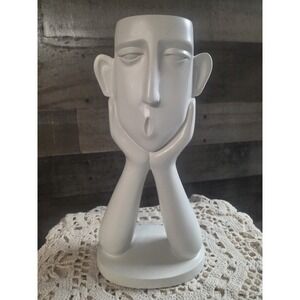 Abstract Sculpture Face Planter White 10"H